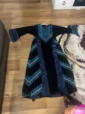 Black Embroidered Maxi Dress with Teal Accents